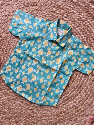 Sea green fish printed shirt