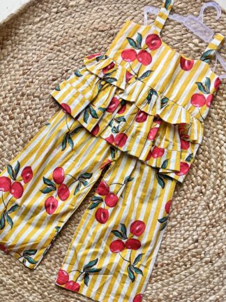 Yellow White Plazo Set With Cherry