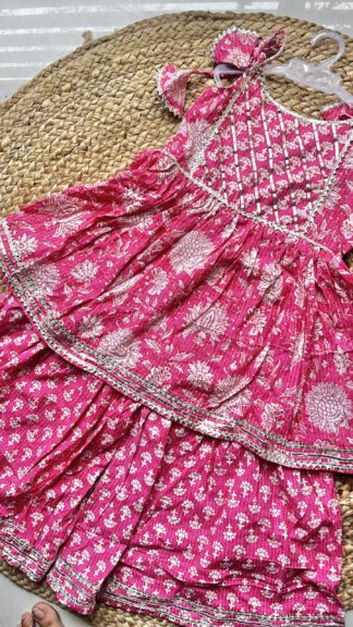Pink white floral sharara set