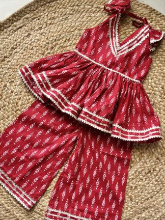 Mehroon Ikkat Print Plazo Set