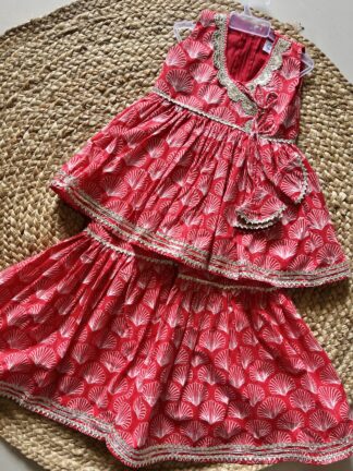 Red Sharara with White Shell Design