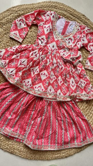 Peach Angrakha Sharara Set with pony Sleeves