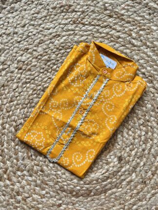 Yellow bandhani kurta pyjama set