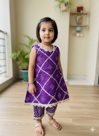 Purple bandhni Aline kurta with afgani pant