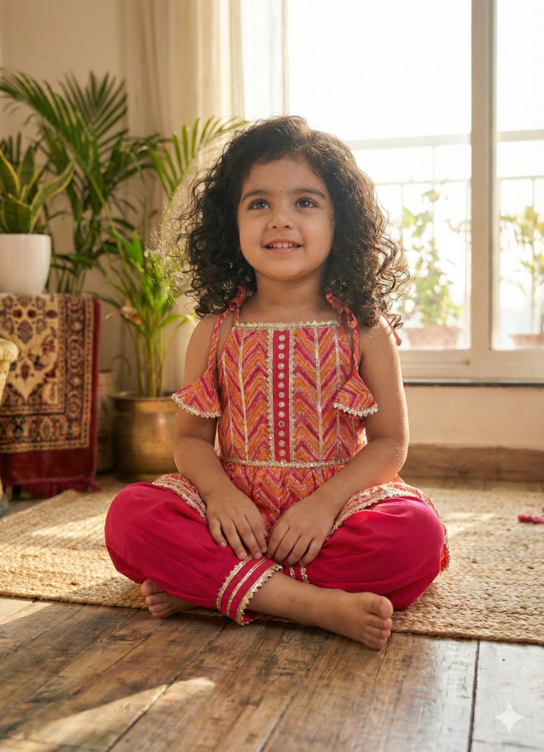 peach pink zigzag peplum with afgani pant - Image 2