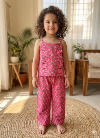 Pink white sanganeri coord set