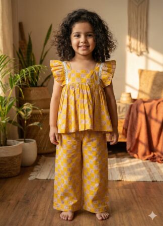Mustard yellow sanganeri printed coord set