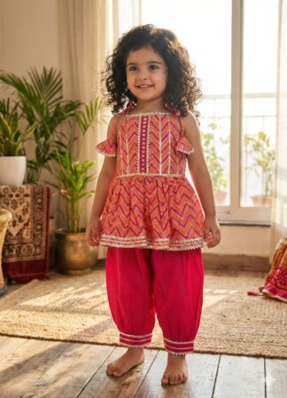 peach pink zigzag peplum with afgani pant