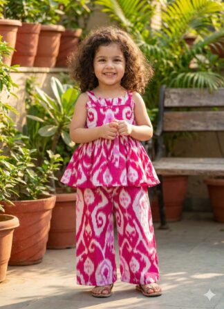 Pink white sanganeri printed plazo set