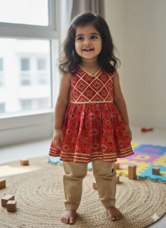 Red chanderi patola peplum pant set