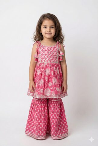 Pink white floral sharara set