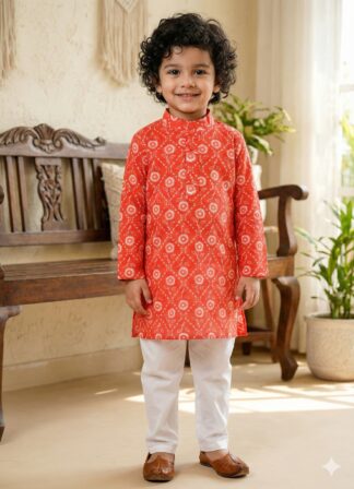 Orange floral kurta pyjama set