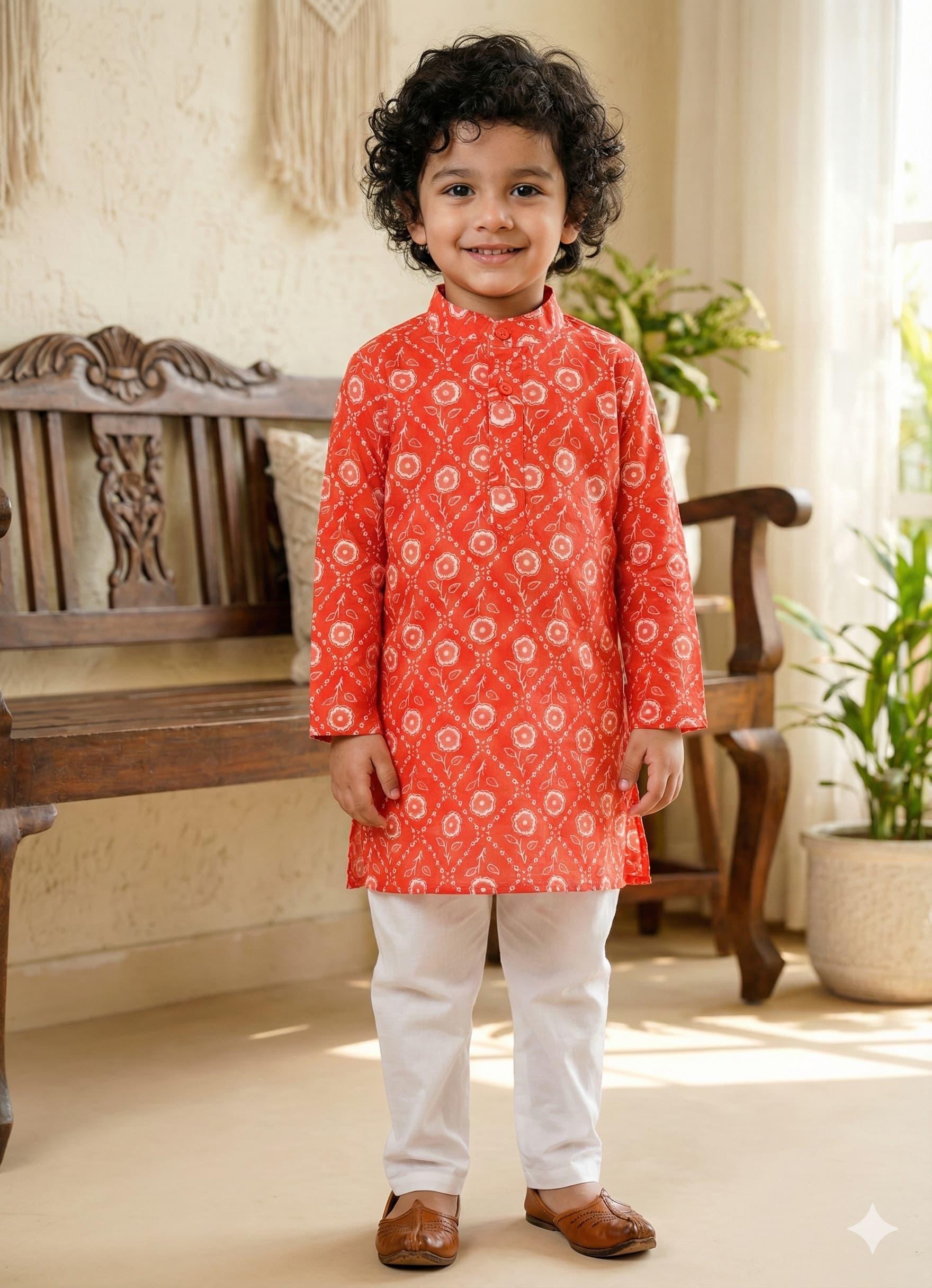 Orange floral kurta pyjama set