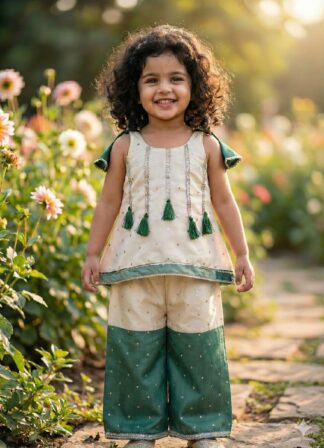Green cream shaded chanderi plazo set