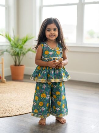 Green sharara with yellow flowers