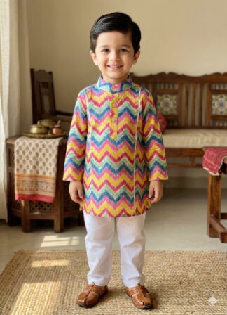 Multicolor zigzag kurta pyjama set