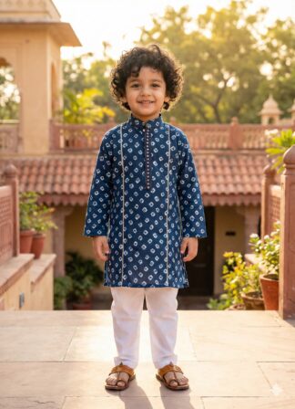 Blue bandhani kurta pyjama set