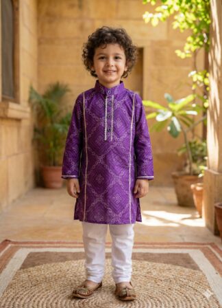 Purple bandhani kurta pyjama set