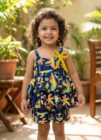 Blue mickey mouse print pure cotton short set