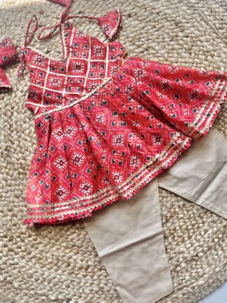 Red chanderi patola peplum pant set