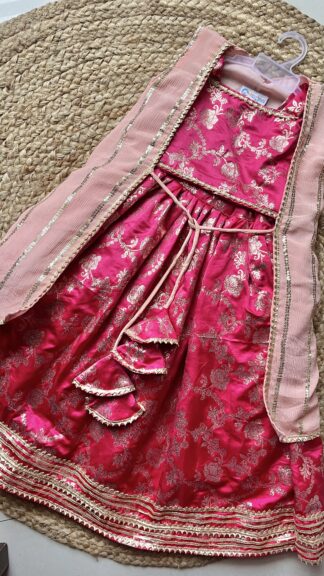 Peach pink zari jacket pattern lehenga