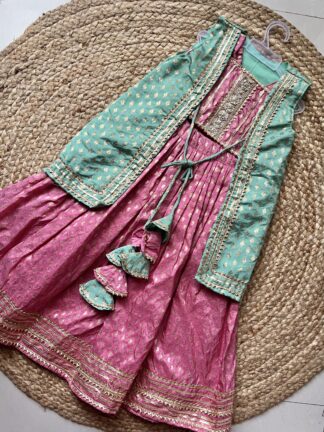 Pink sea green zari lehenga with jacket