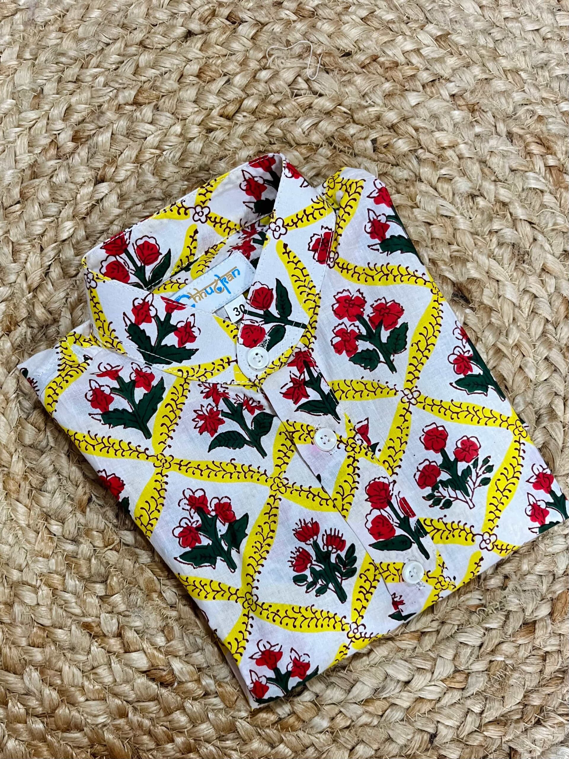 Yellow white check kurta pyjama set - Image 3