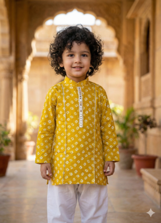 Yellow bandhani kurta pyjama set