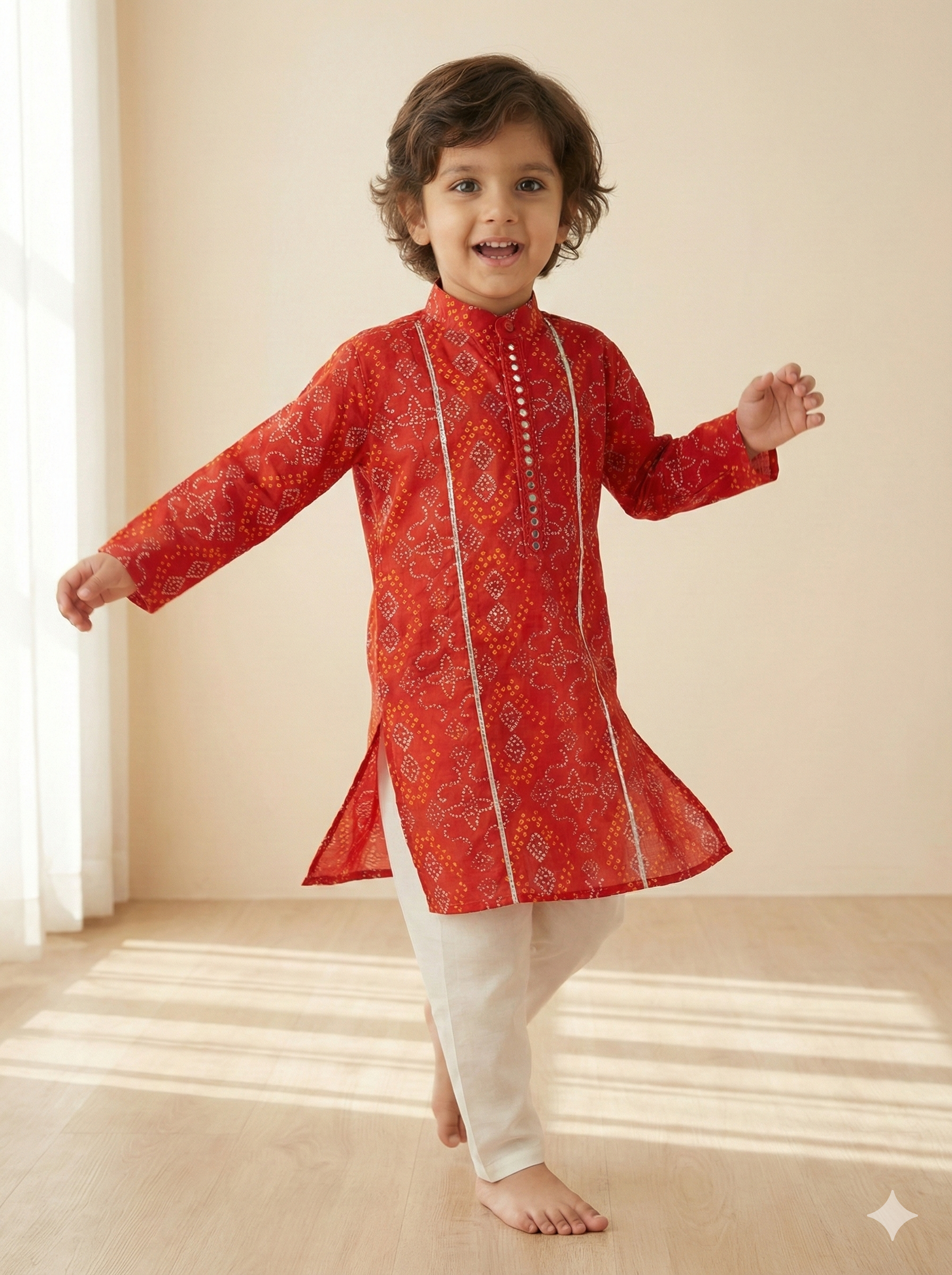 Red orange bandhani kurta pyjama set