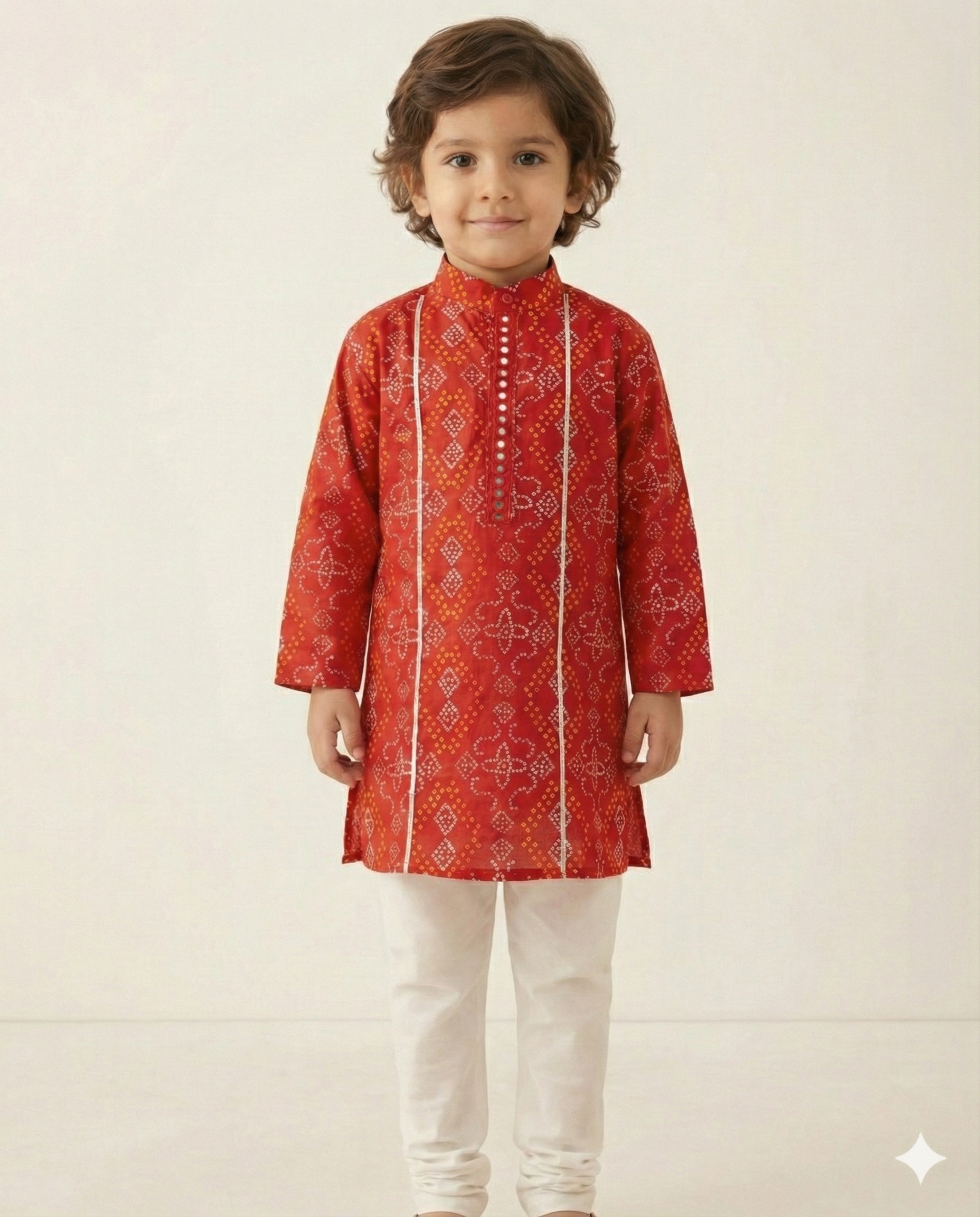Red orange bandhani kurta pyjama set - Image 2