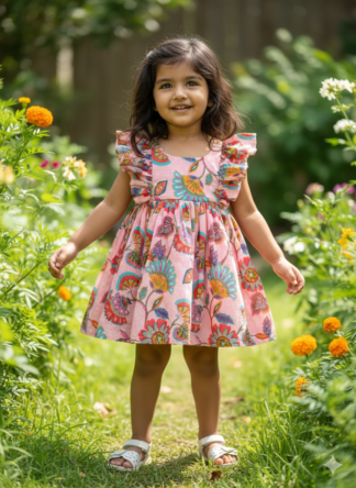 Pink floral mul cotton frock