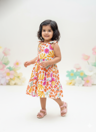 White Orange floral frock