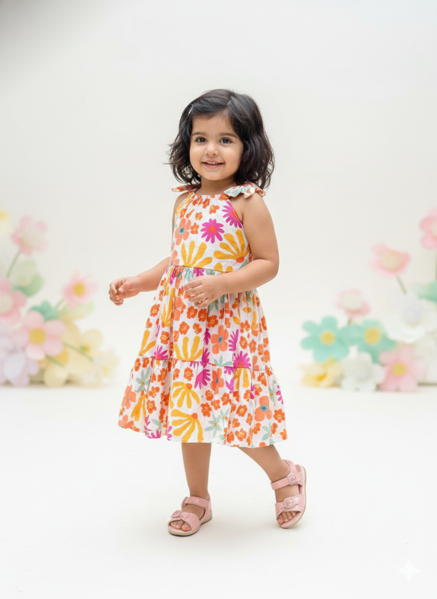 White Orange floral frock