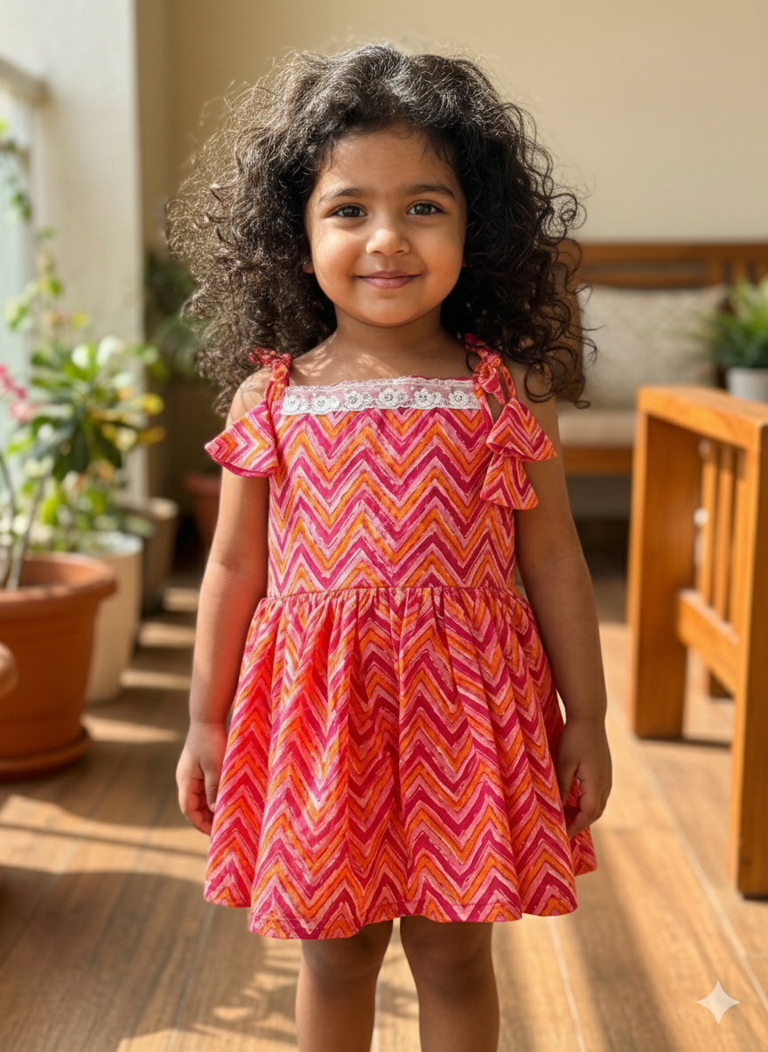 Pink zig zag print frock