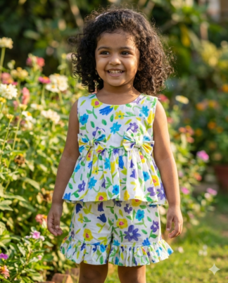 White Flower Print Short Set