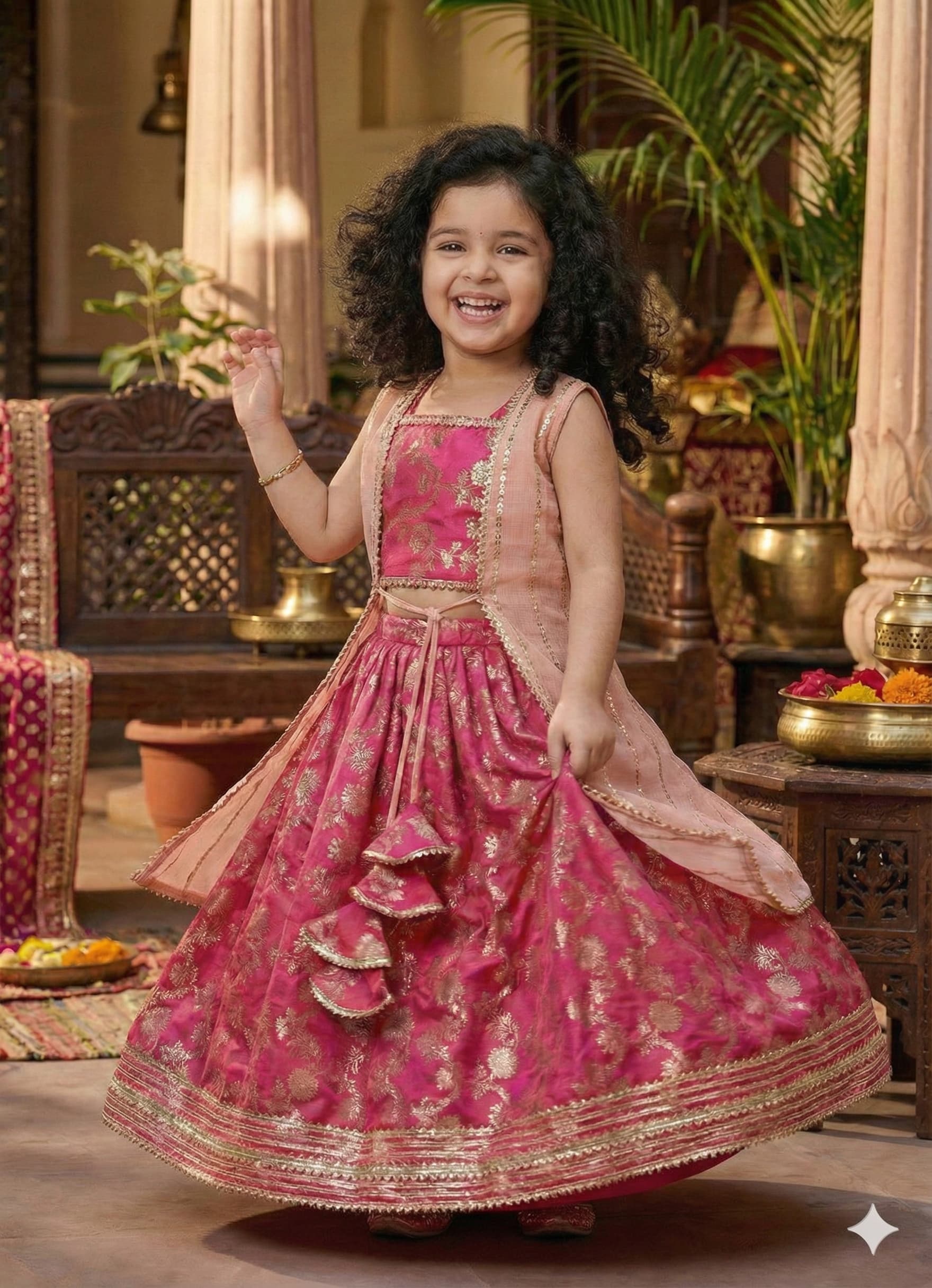 Pre Order :Peach pink zari jacket pattern lehenga - Image 2