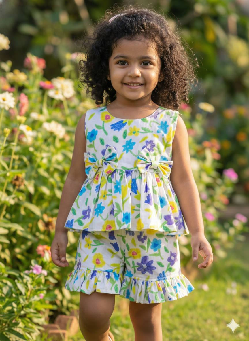 White Flower Print Short Set - Image 2