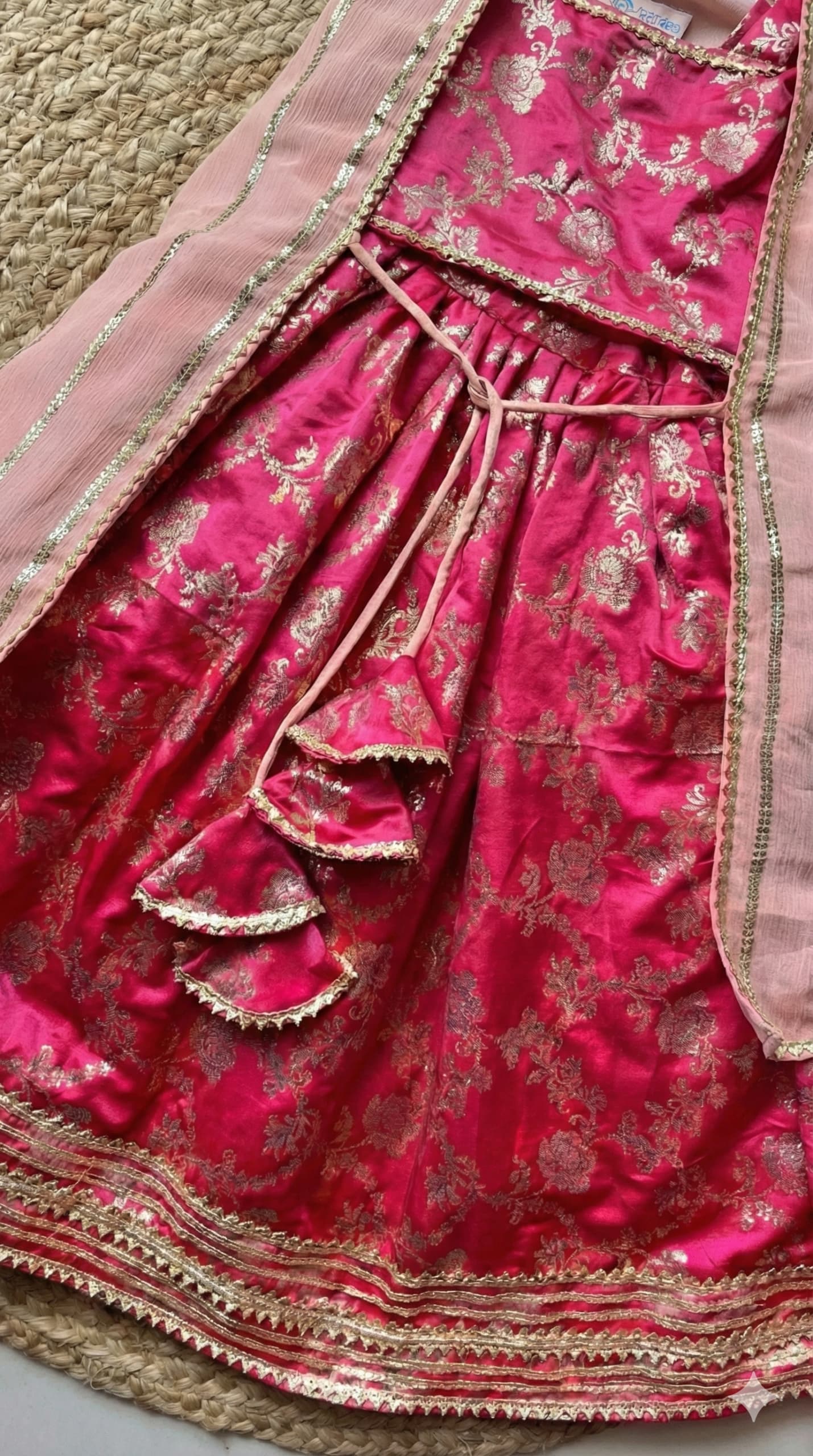 Pre Order :Peach pink zari jacket pattern lehenga - Image 3