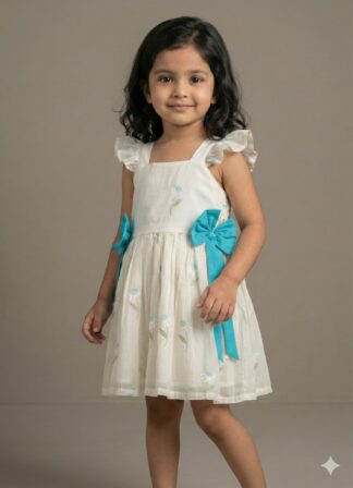 White chanderi embroidered frock