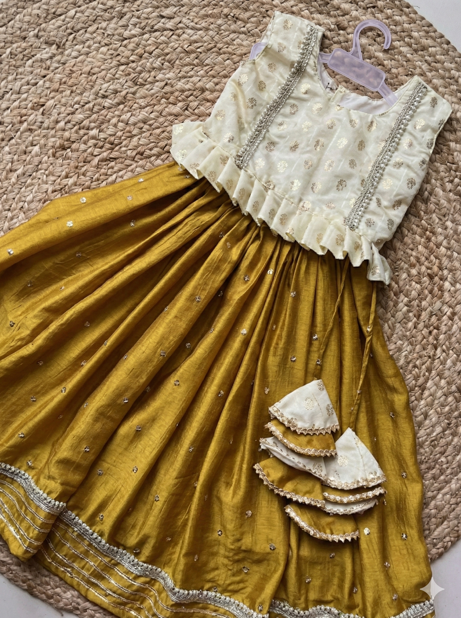 Cream mustard yellow chinnon lehenga set - Image 3
