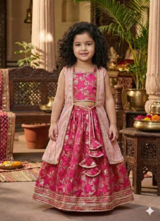 Pre Order :Peach pink zari jacket pattern lehenga