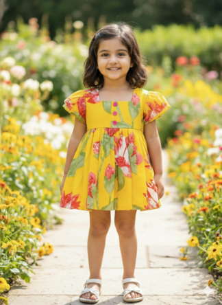 Yellow green floral frock
