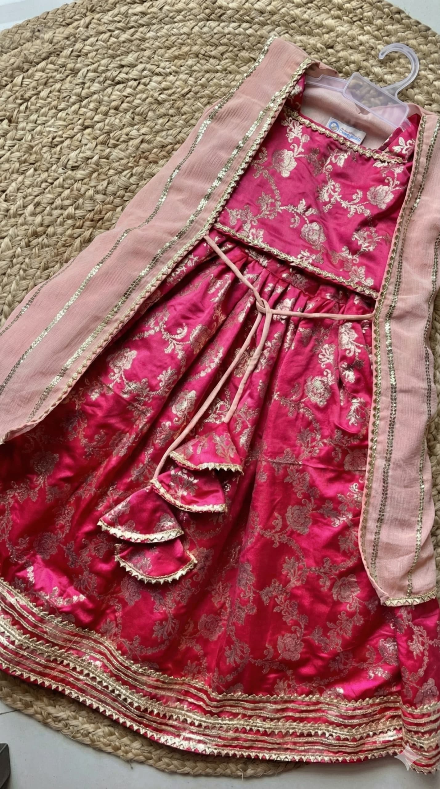 Pre Order :Peach pink zari jacket pattern lehenga - Image 4