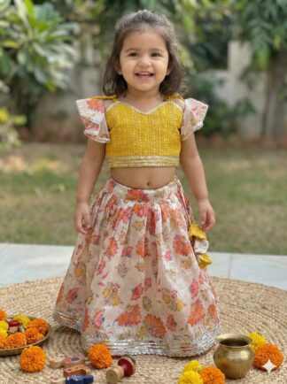Cream chinnon floral lehenga