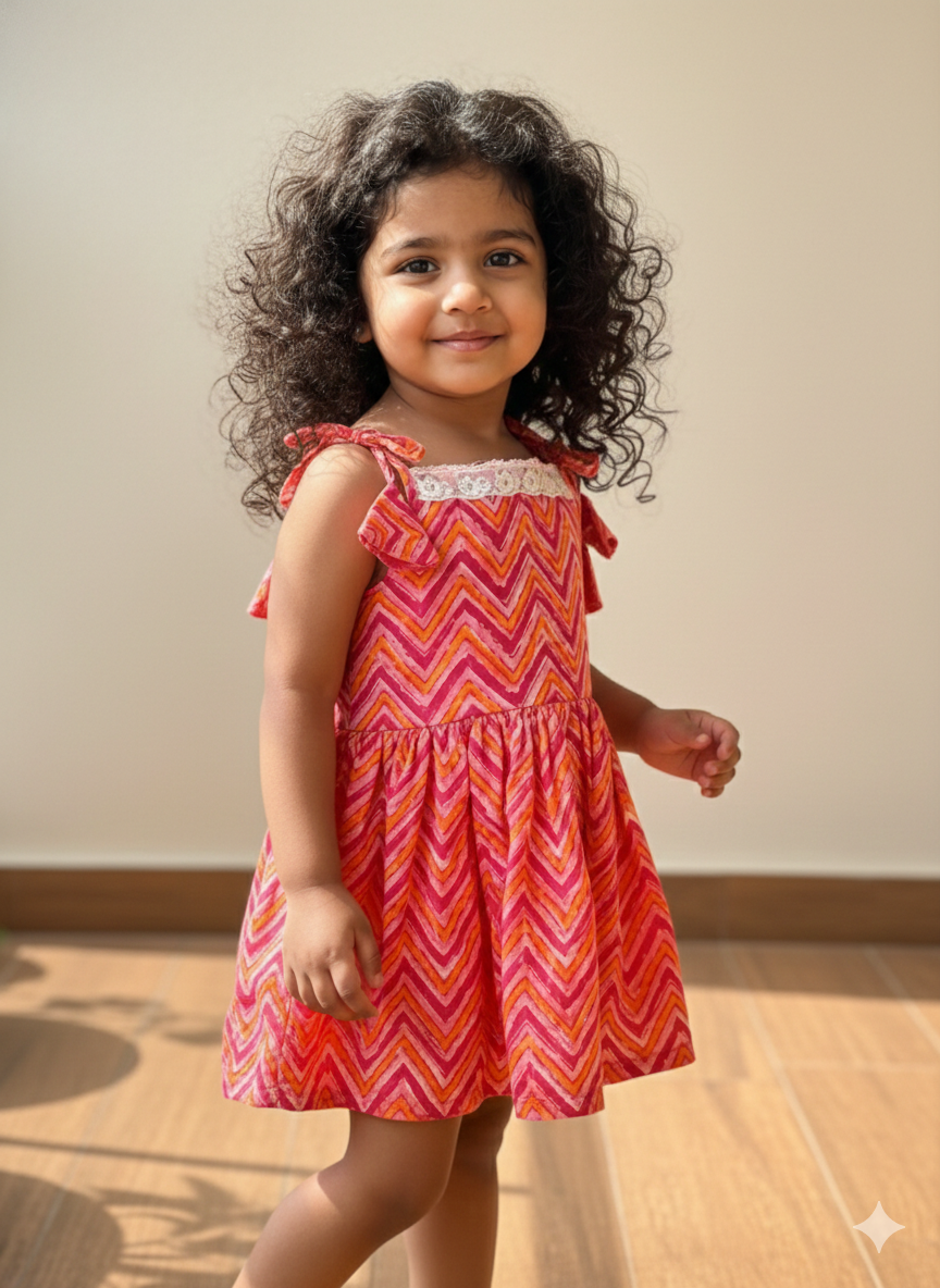 Pink zig zag print frock - Image 2