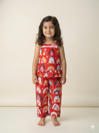 Red rainbow print coord set