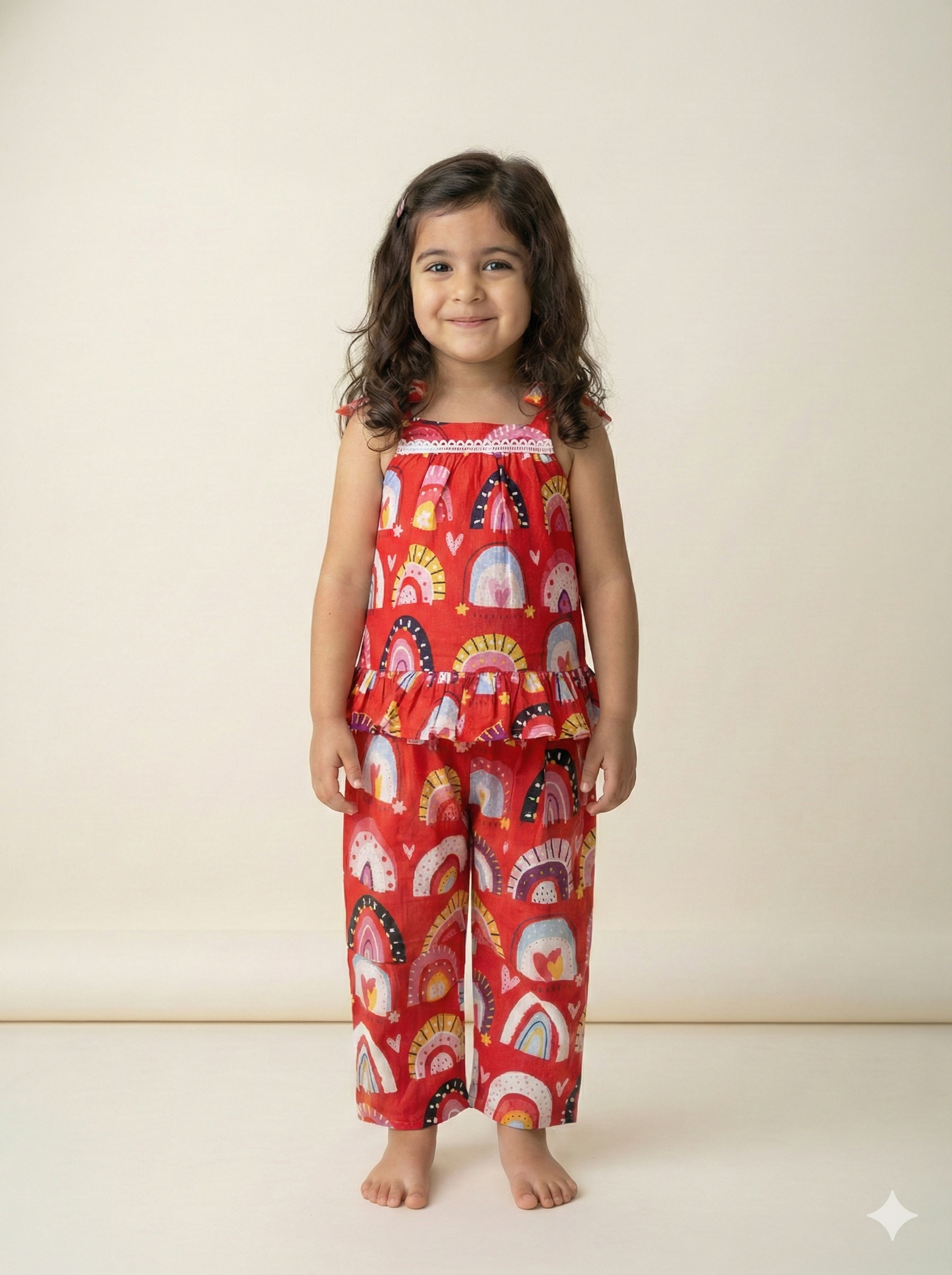 Red rainbow print coord set