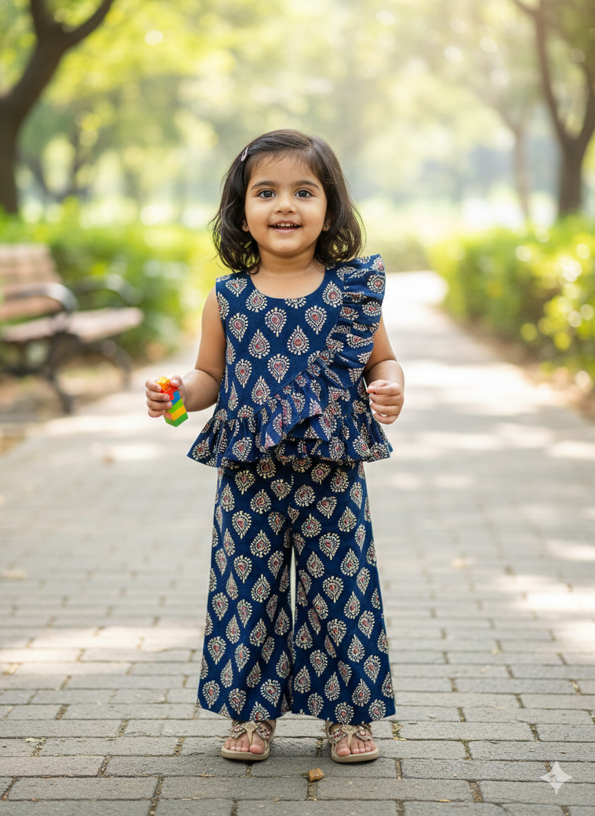 Blue sanganeri coord set