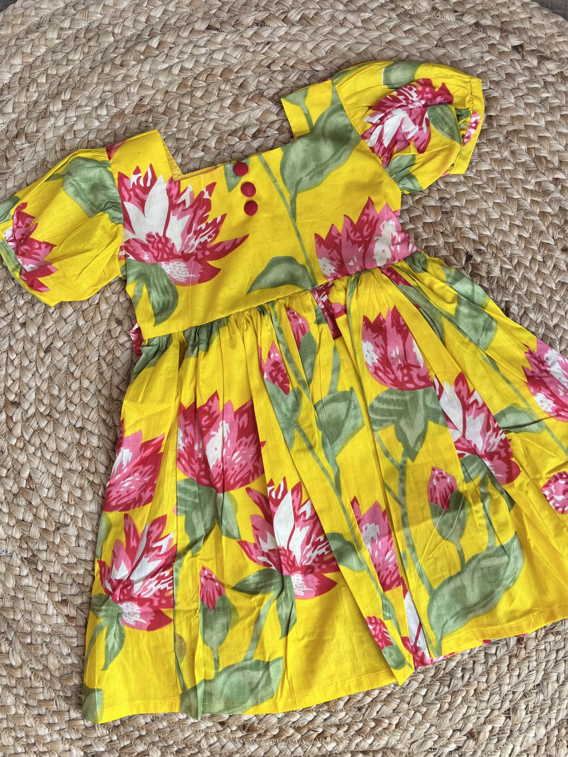 Yellow green floral frock - Image 3