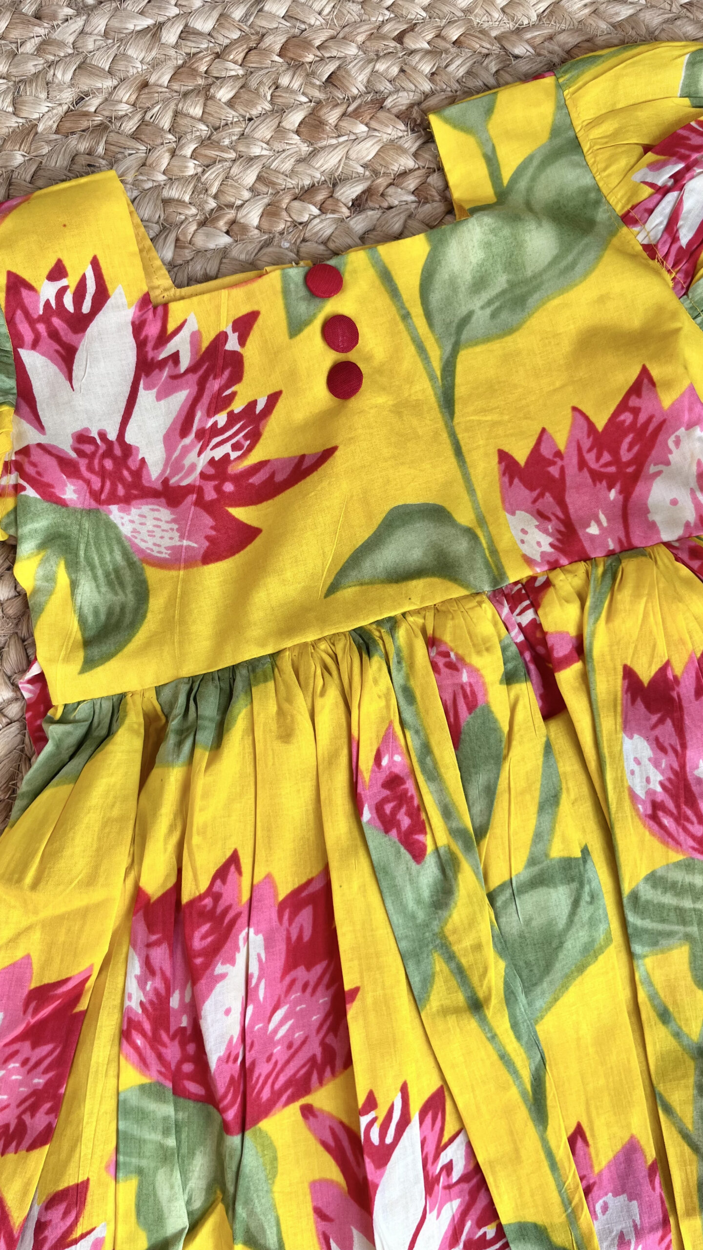 Yellow green floral frock - Image 4